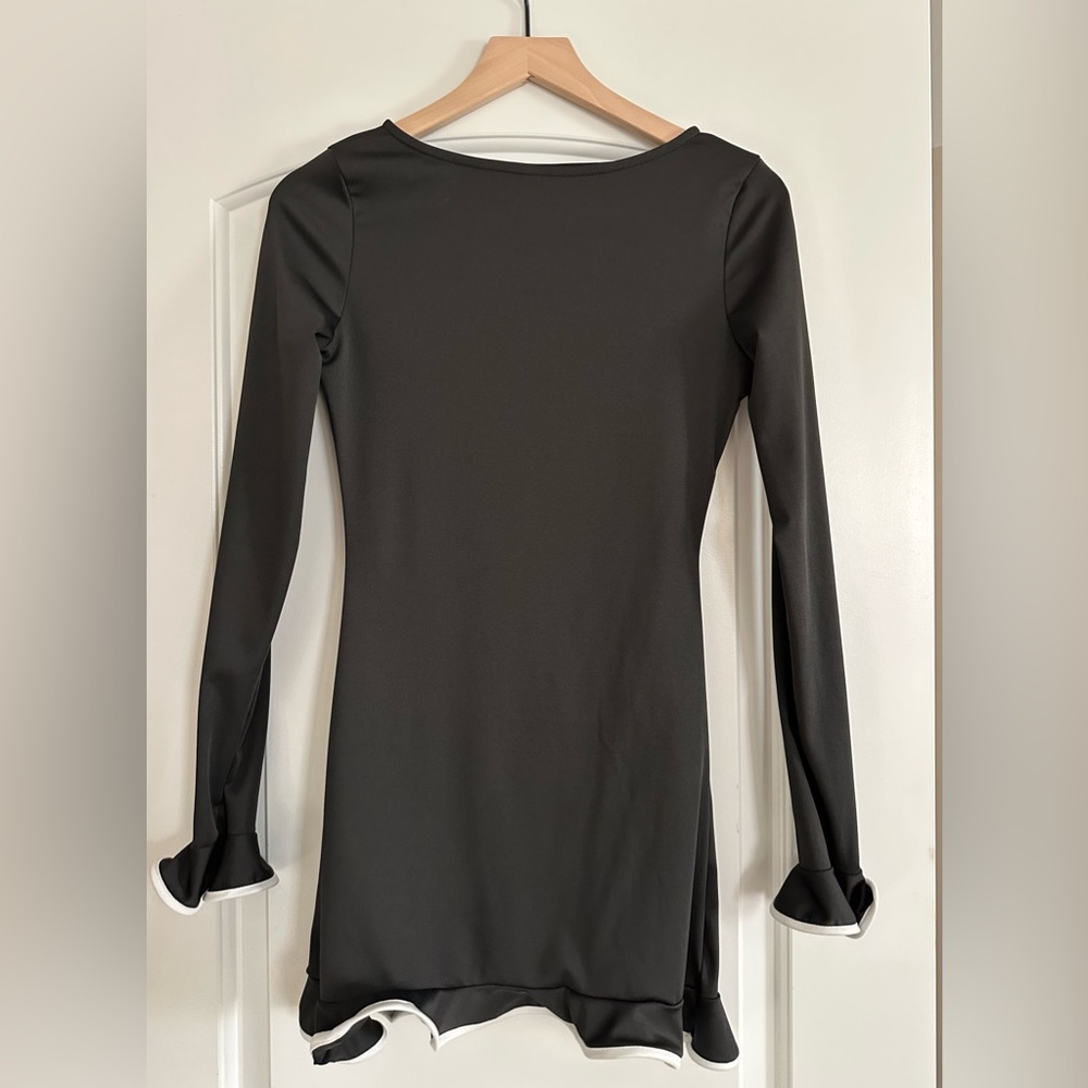SHEIN Black Long Sleeve Dress with White Trim
